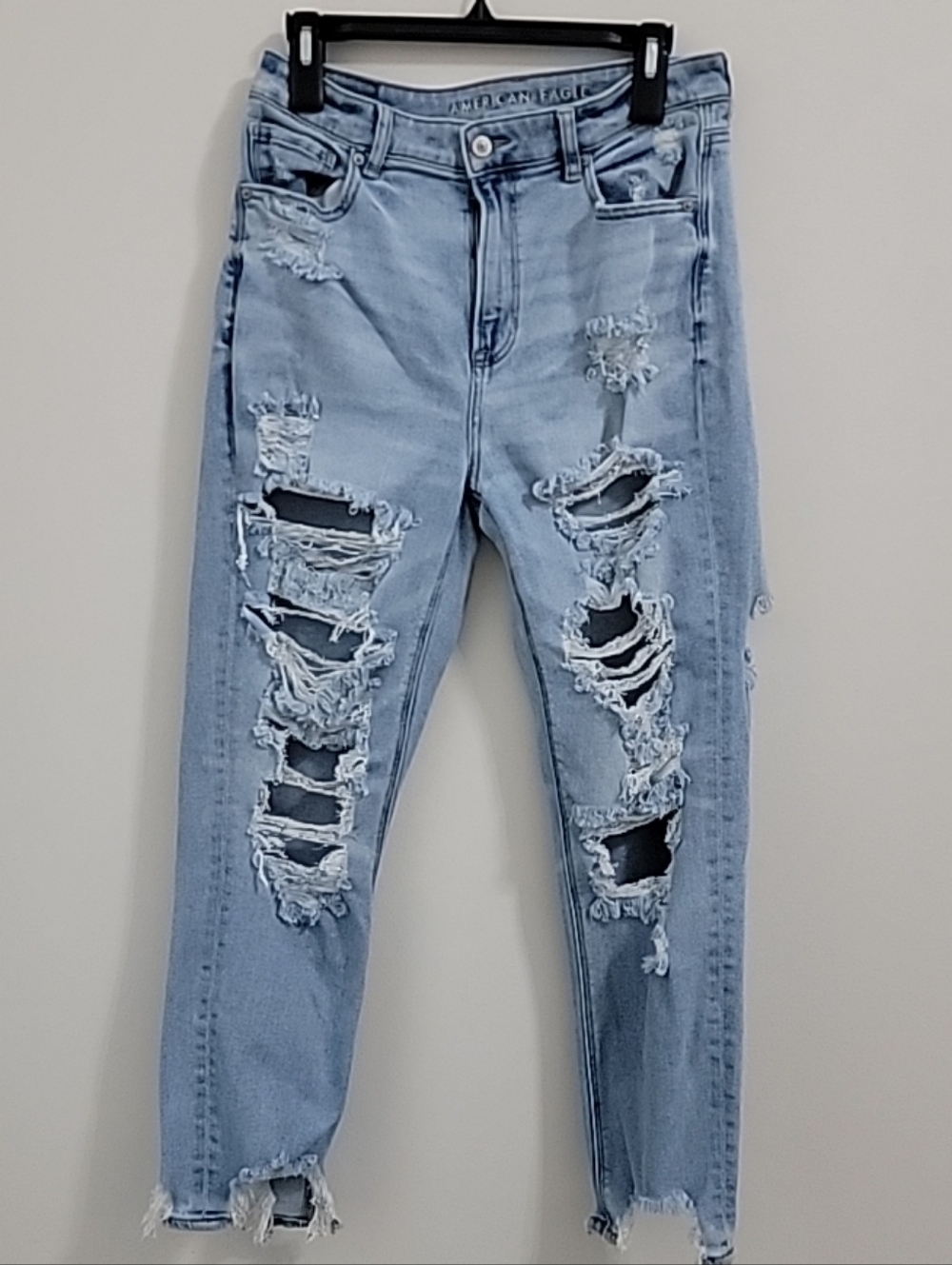 American Eagle Size 10 Mom Jean Distressed Frayed Hem Thigh Slit Cotton Jeans